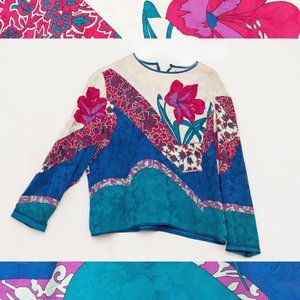Vintage 80s Anne Crimmins for Umi Collections Medium Silk Bold Maximalist Blouse